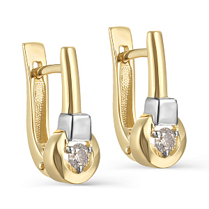 Серьги с английским замком из желтого золота с бриллиантами