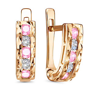 Серьги с английским замком из красного золота с фианитом