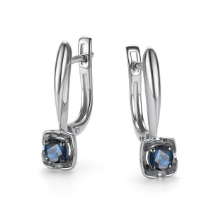 Серьги с английским замком из белого золота с сапфиром