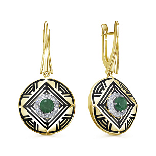 Серьги с английским замком из желтого золота с изумрудом