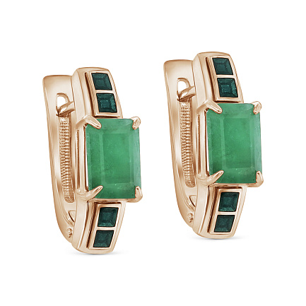 Серьги с английским замком из красного золота с изумрудами
