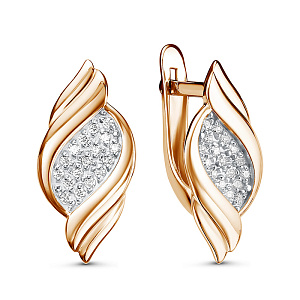 Серьги с английским замком из красного золота с фианитами