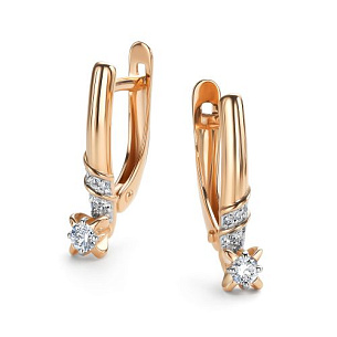 Серьги с английским замком из красного золота с бриллиантом