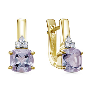 Серьги с английским замком из желтого золота с бриллиантами