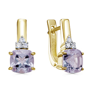 Серьги с английским замком из желтого золота с кварцем