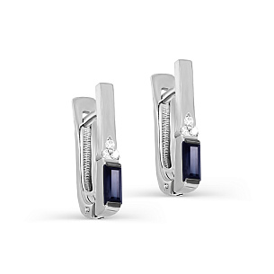 Серьги с английским замком из белого золота с сапфиром