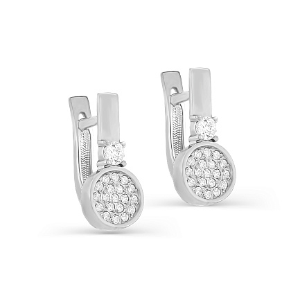 Серьги с английским замком из серебра с фианитами