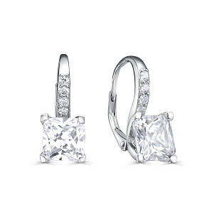 Серьги с английским замком из серебра с фианитом