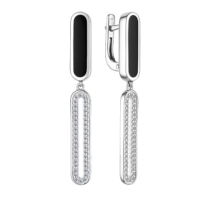 Серьги из серебра с фианитами, эмалью