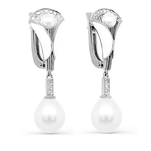 Серьги с английским замком из белого золота с жемчугом