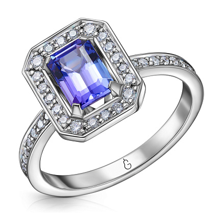Кольцо из белого золота с бриллиантами, танзанитом