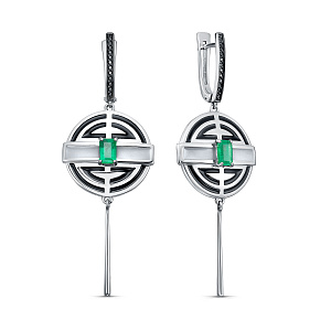 Серьги с английским замком из серебра с изумрудами