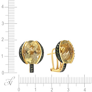 Серьги из желтого золота с кварцем