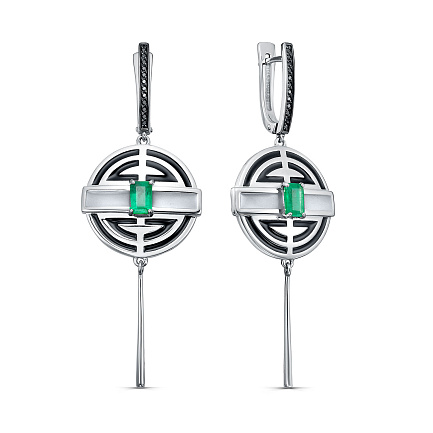 Серьги с английским замком из серебра с изумрудами