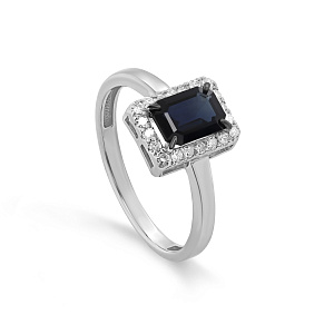 Кольцо из белого золота с бриллиантами, сапфиром