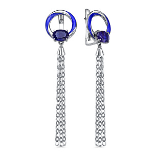 Серьги с английским замком из серебра с сапфиром