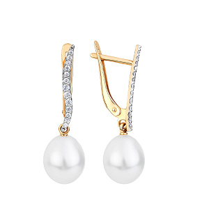 Серьги с английским замком из красного золота с жемчугом