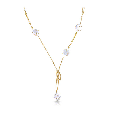 Колье из желтого золота с бриллиантами, жемчугом