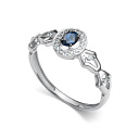 Кольцо из белого золота с бриллиантами, сапфиром