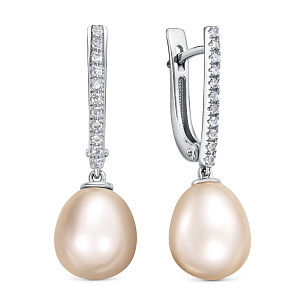 Серьги с английским замком из белого золота с жемчугом