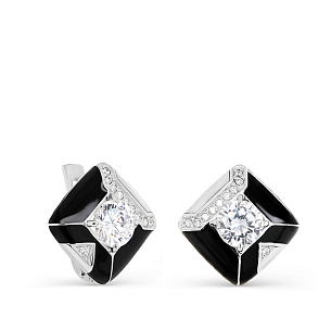 Серьги с английским замком из серебра с фианитом