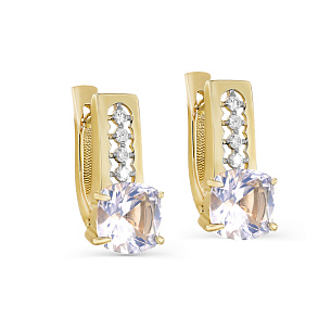 Серьги с английским замком из желтого золота с кварцем