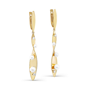 Серьги с английским замком из желтого золота с жемчугом