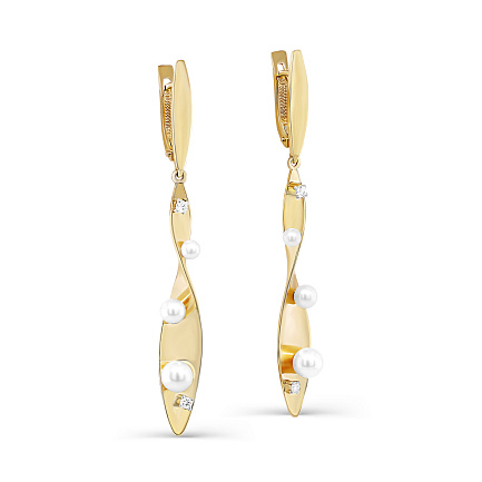 Серьги с английским замком из желтого золота с бриллиантами