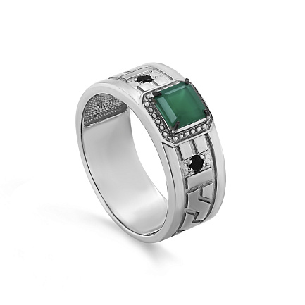 Кольцо из серебра с агатом, фианитами