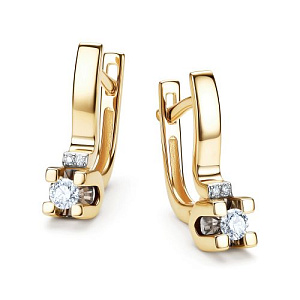 Серьги с английским замком из желтого золота с бриллиантами