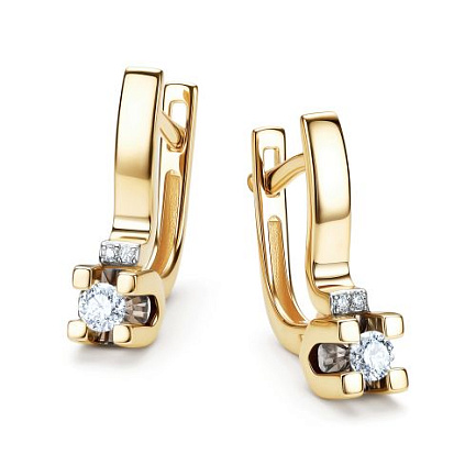 Серьги с английским замком из желтого золота с бриллиантами