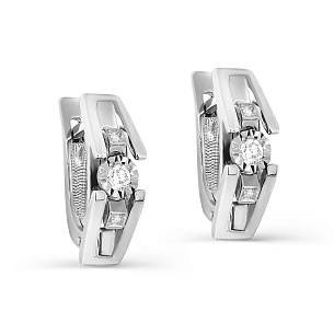 Серьги с английским замком из белого золота с бриллиантом