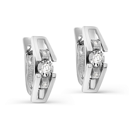 Серьги с английским замком из белого золота с бриллиантами