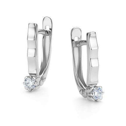 Серьги с английским замком из белого золота с бриллиантами