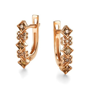 Серьги с английским замком из красного золота с бриллиантом