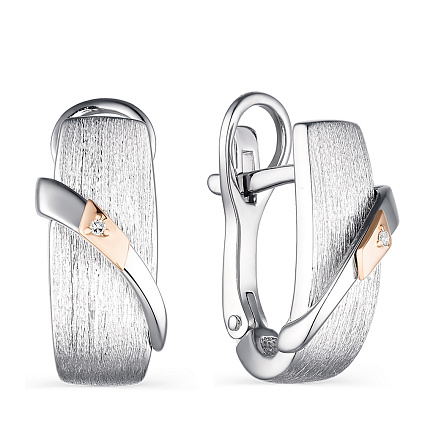 Серьги с английским замком из серебра с бриллиантами