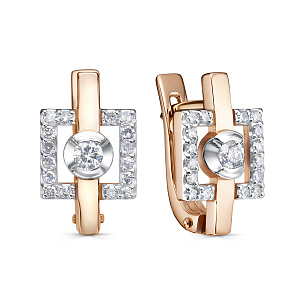 Серьги с английским замком из красного золота с бриллиантом