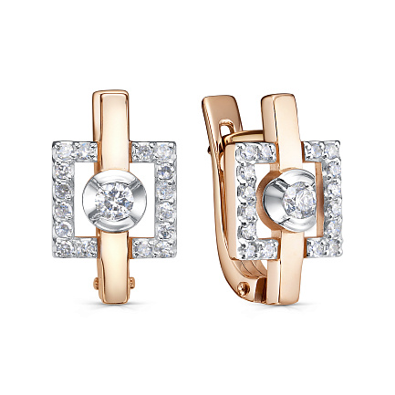 Серьги с английским замком из красного золота с бриллиантами