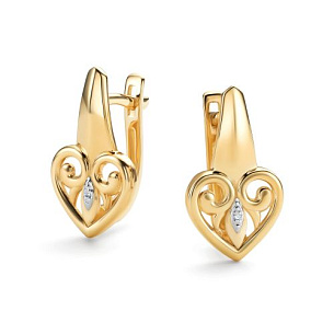 Серьги с английским замком из желтого золота с бриллиантом