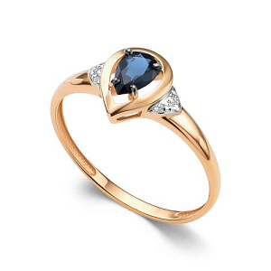 Кольцо из красного золота с бриллиантами, сапфиром