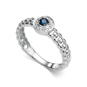 Кольцо из белого золота с бриллиантами, сапфиром