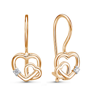 Серьги с французским замком из красного золота с фианитами