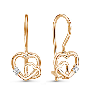 Серьги с французским замком из красного золота с фианитом