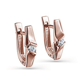 Серьги с английским замком из красного золота с бриллиантом