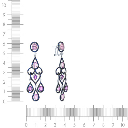 Серьги из белого золота с бриллиантами, аметистами