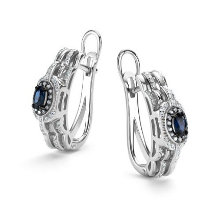 Серьги из белого золота с бриллиантами, сапфирами