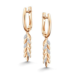 Серьги с английским замком из красного золота с бриллиантом