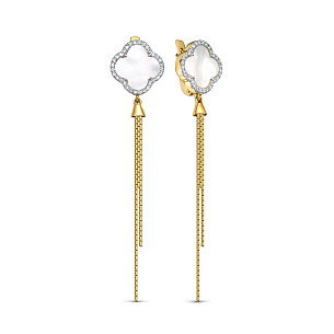 Серьги с английским замком из желтого золота с перламутром