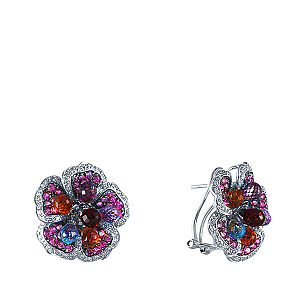 Серьги из белого золота с бриллиантами, сапфирами