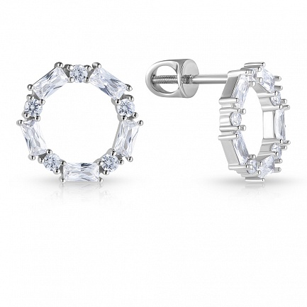 Серьги из белого золота с фианитом